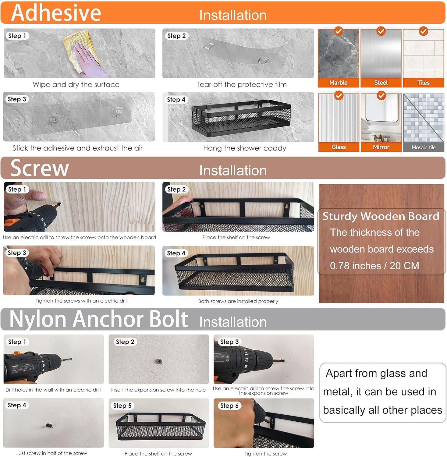 mesh-shower-caddy-wall-mount-heavy-duty-adhesive-bathroom-shelf-organizer-rustproof-floating-spice-rack-for-kitchen-pantry-holds-50-lbs-multi-purpose-storage-black-2-packs-netting