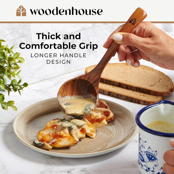 Wooden Ladle for Soup, 3 Size Teak Wood Ladle Spoon with Back Hooks7
