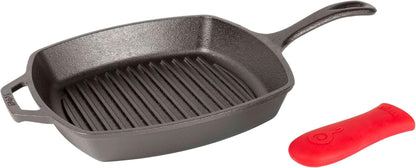 Square Cast Iron Grill Pan, Pfas-Free, 10.5 Inches | Square Skillet with Ridged Burger Grill, Even Heat Distribution, Non-Toxic Cast Iron Pan, Made in USA1