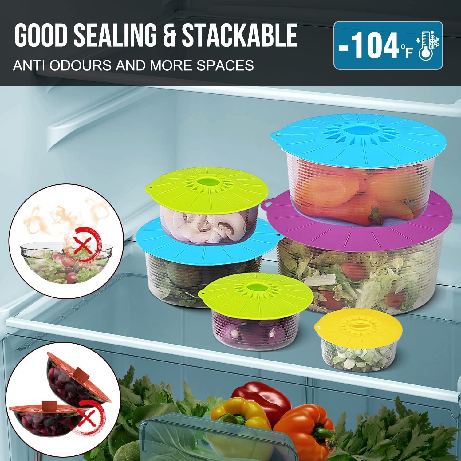 silicone-lids-5-pack-heat-resistant-microwave-splatter-cover-reusable-silicone-suction-lids-for-food-storage-fits-bowls-cups-skillets-plates-pots-pans-stovetop-oven-fridge-safe