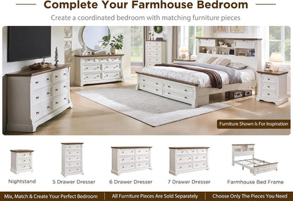 Farmhouse King Size Bed Frame with 2 Drawers & 4 Bookcases on the Headboard6