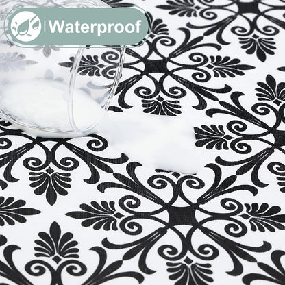 Rectangle Vinyl Table Cloth, Elastic Fitted Flannel Backed Tablecloth, 100% Waterproof Plastic Table Cover Fits 6 Foot Folding Tables for Picnic, Camping, Outdoor (Black, 30" X 72")3
