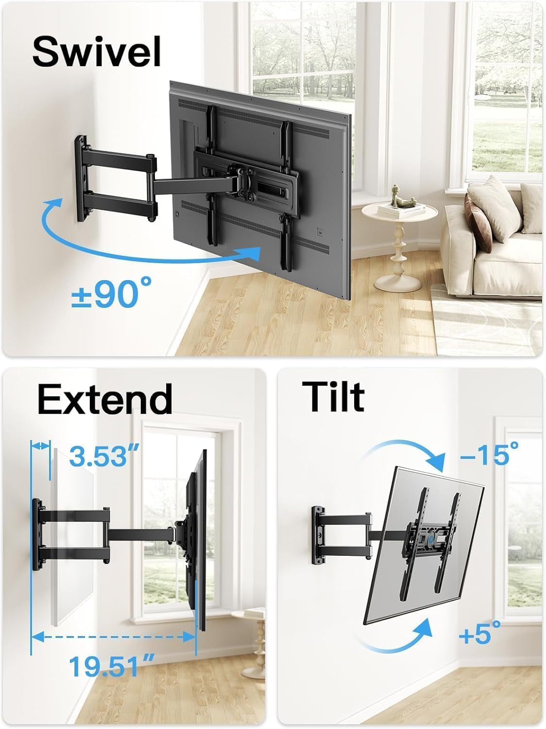 full-motion-tv-wall-mount-for-most-26-65-inch-flat-curved-tvs-up-to-77-lbs-adjustable-bracket-height-corner-tv-mount-with-single-articulating-arm-max-vesa-400x400mm-pimf9