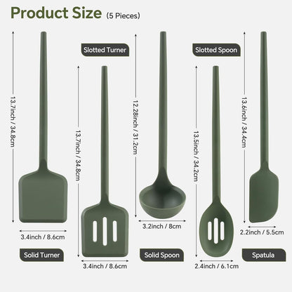 Silicone Kitchen Cooking Utensils Set – 5Pcs Extra Long & Thick Heat Resistant Kitchen Gadgets, BPA Free Non-Stick Cook Tools for Food Prep, Frying, Serving and Basting3