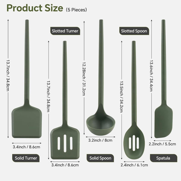Silicone Kitchen Cooking Utensils Set – 5Pcs Extra Long & Thick Heat Resistant Kitchen Gadgets, BPA Free Non-Stick Cook Tools for Food Prep, Frying, Serving and Basting3