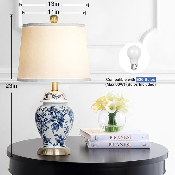 Chinoiserie Table Lamp 23'' Ceramic Table Lamp, Classic Blue and White Bedside Desk Nightstand Lamp for Bedroom Living Room Office College Bookcase Coffee,Dimmable,Single Lamp2