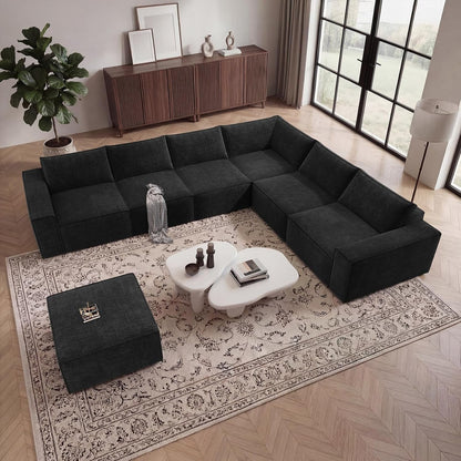 143.7" Large Boneless Sectional Couch, 7 Seater Sofas, Black1