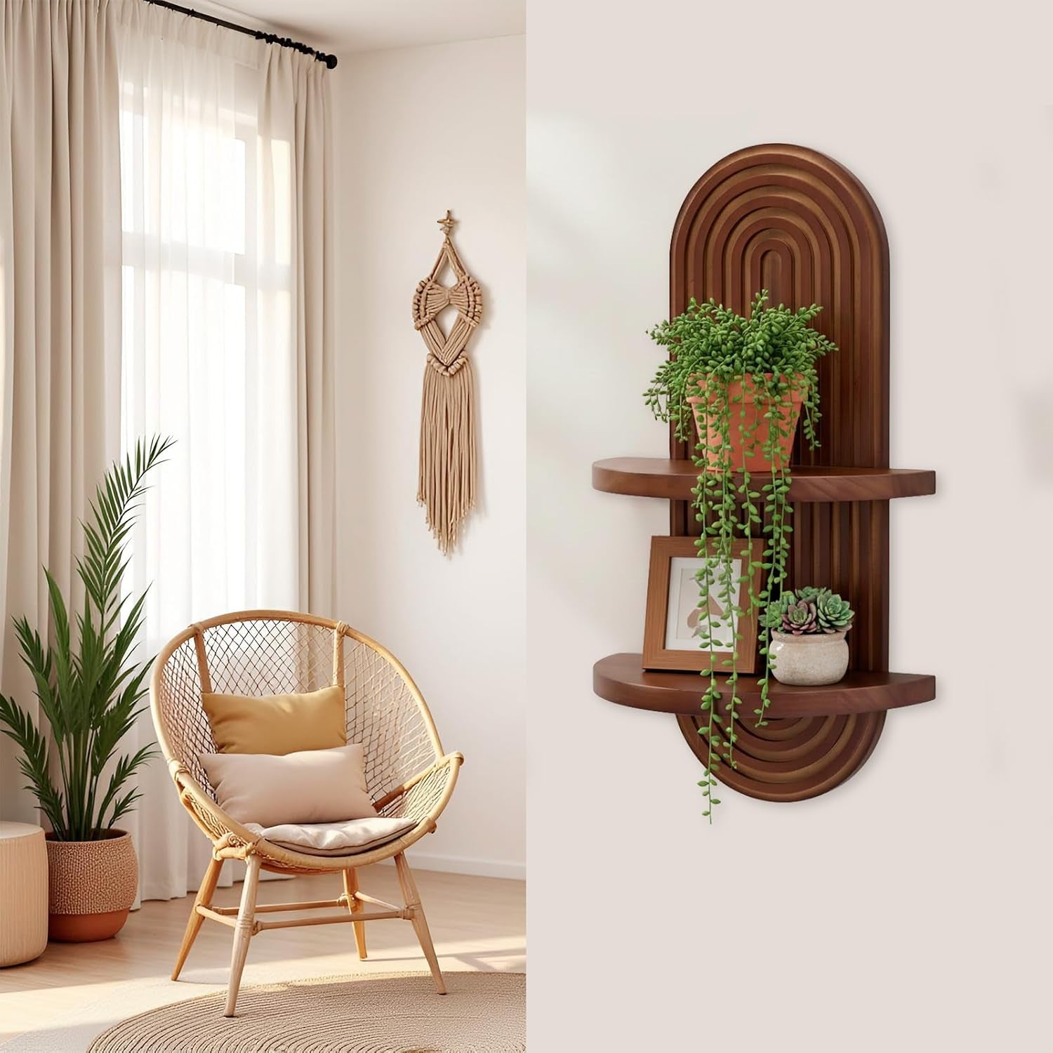 mordern-wall-shelf-with-arched-mid-century-art-boho-decor-design-floating-shelves-for-home-bedroom-living-room-farmhouse-display-wall-plant-holder-decoration-22-x-11-8-inch-walnut