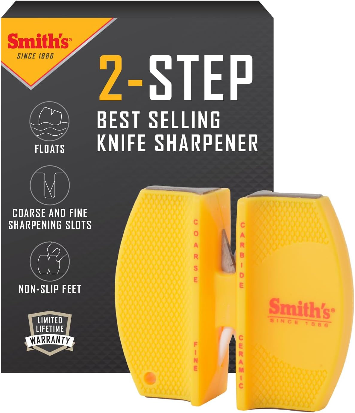 ccks-2-step-knife-sharpener-yellow-2-step-preset-coarse-fine-slots-outdoor-handheld-knife-sharpener-fishing-hunting-fillet-pocket-knives-compact-plastic-portable-keychain-tool