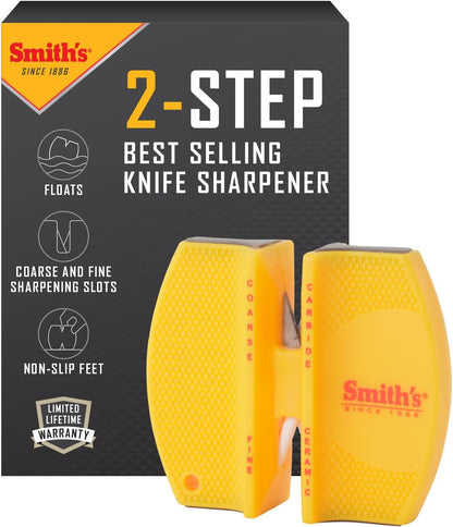 CCKS 2-Step Knife Sharpener - Yellow - 2-Step Preset Coarse & Fine Slots - Outdoor Handheld Knife Sharpener - Fishing, Hunting, Fillet, Pocket Knives - Compact Plastic Portable Keychain Tool1