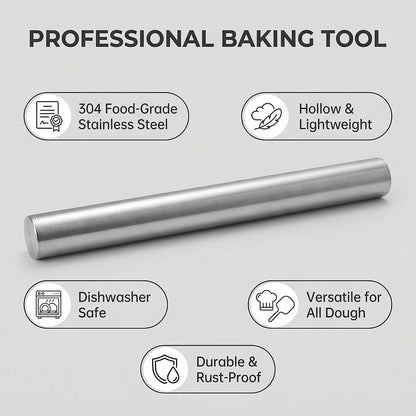 10 Inch Stainless Steel Hollow Rolling Pin - Professional Metal Dough Roller for Baking Pizza, Pie, Cookies, Dumplings - Non-Stick & Dishwasher Safe2