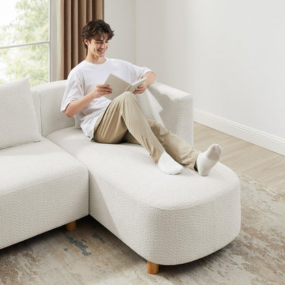 113" U-Shaped Sectional Sofa with 4 Pillows, 4-Seater, Boucle White8