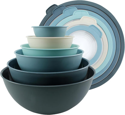 Mixing Bowls with Lids - 12 Piece Plastic Nesting Bowls Set Includes 6 Prep Bowls and 6 Lids, Microwave Safe Mixing Bowl Set, Blue Tritan Lid1