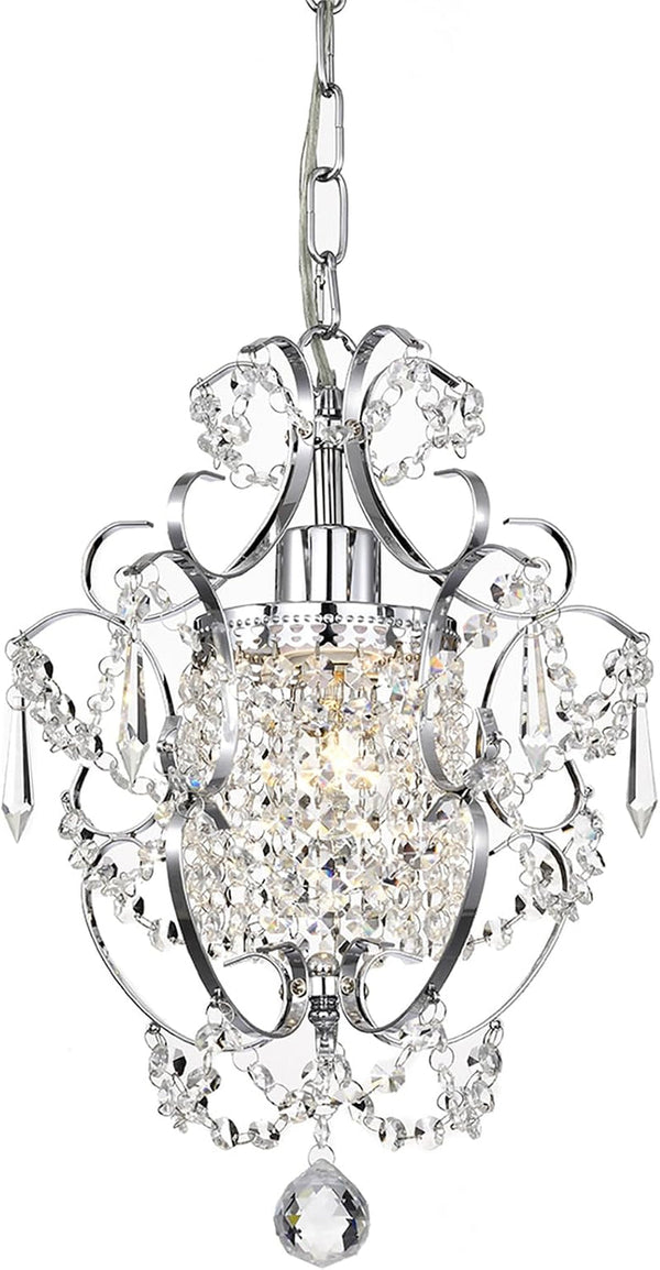 Amorette Mini Chandelier Chrome Crystal Chandeliers, 1 Light Modern Elegant Glam Ceiling Light Fixture Chrome, Adjustable Hanging Lighting for Closet, Bedroom, Girls Room, Kitchen Island1
