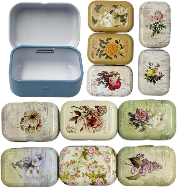8Pcs Mini Flower Tin Trinket Jewelry Organizer Storage Box Decorative Boxes Small Metal Tins with Hinged Lids Portable Box Containers Small Storage Kit,Mothers Day Gifts for Wife2