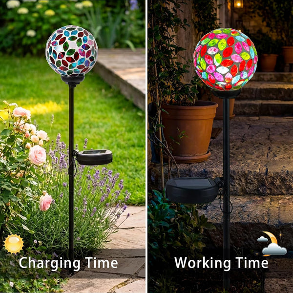 Decorative Solar Garden Lights, 3.5" Mosaic Globe Outdoor Stake3