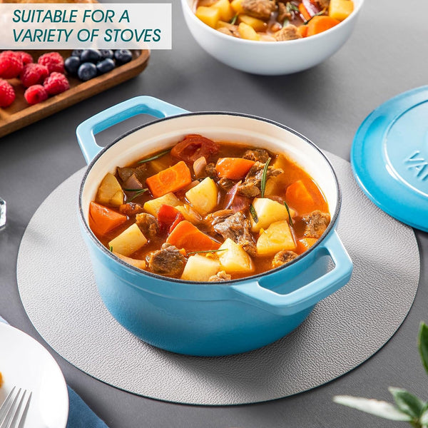2.5 Qt Enameled Cast Iron Dutch Oven with Lid, Blue | Sourdough Bread Baking, Steaming, Braising, Non-Stick Enamel, Compact Design, Everyday Meals. Small Cast Iron Pot.4
