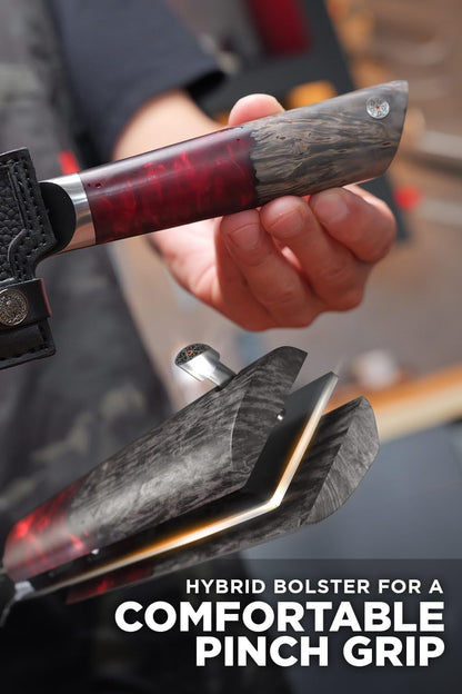 Santoku Knife - 7 Inch - Spartan Ghost Series - Premium American Forged S35VN Powdered Steel Kitchen Knife - Razor Sharp Kitchen Knife - Maple & Red Resin Handle - Vegetable Knife - Sheath5