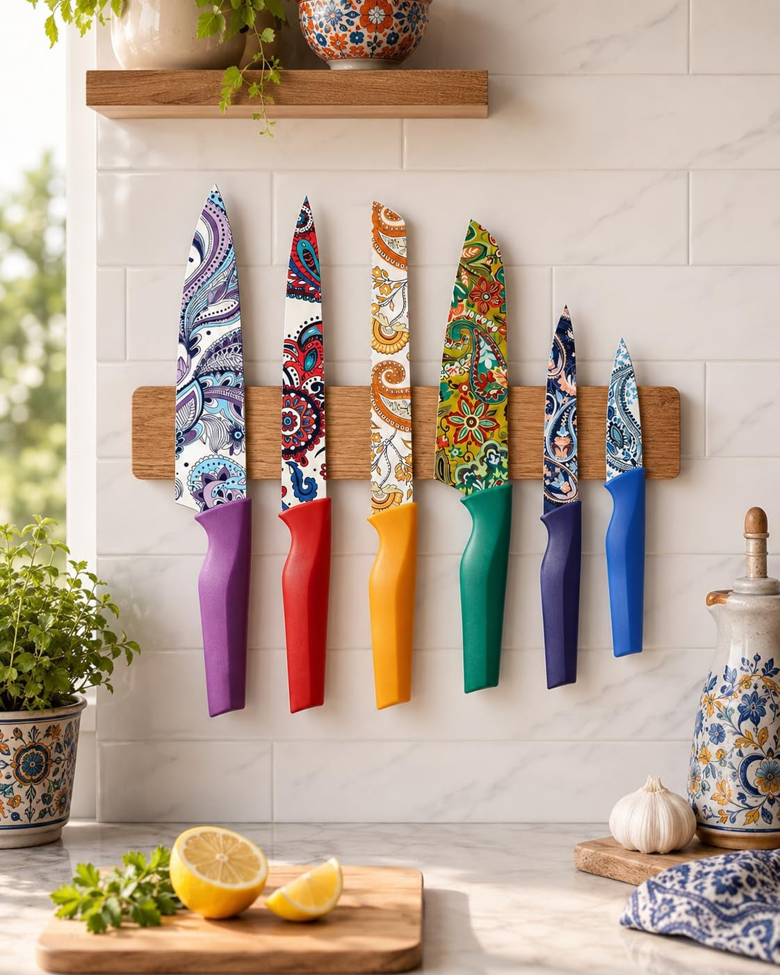 paisley-pattern-knife-set-with-cover-dishwasher-safe-6-knife-sheath-german-stainless-steel-rainbow-colorful-design