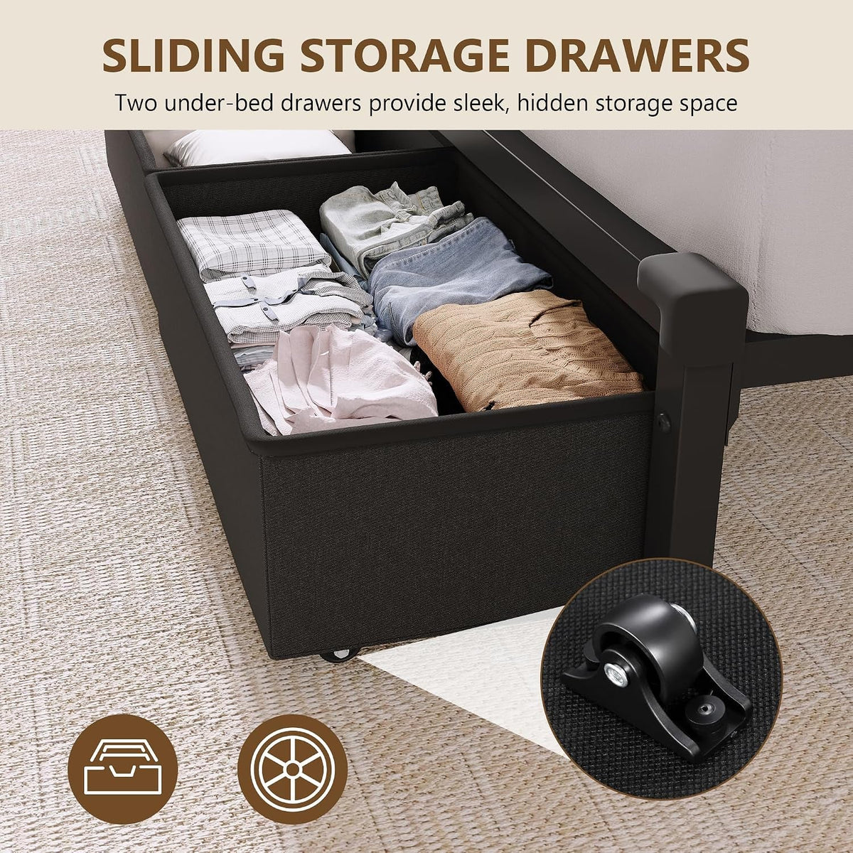 queen-size-bed-frame-with-storage-upholstered-headboard-2-fabric-drawers-charging-station-rgb-led-lights-metal-platform-bed-no-box-spring-needed-rustic-brown