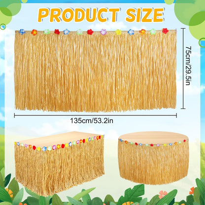 2 Pack Table Skirt Luau Party Decorations, Flower 53.2" X 29.5" Grass Table Skirts for Luau Party Summer Tropical Hawaiian Party Decorations (A-2 Pack)2