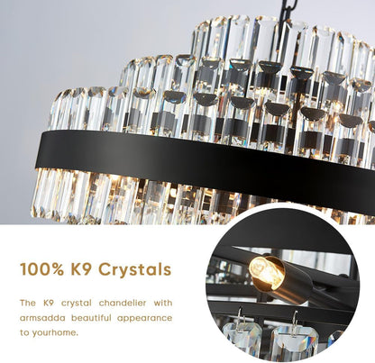 Black Modern round Crystal Chandelier, 12-Lights Luxury Chandeliers Modern 3-Tiers K9 Crystal Chandelier Pendant, Light Fixture G9 Lights for Dining Living Room Kitchen Dia 23 Inch4