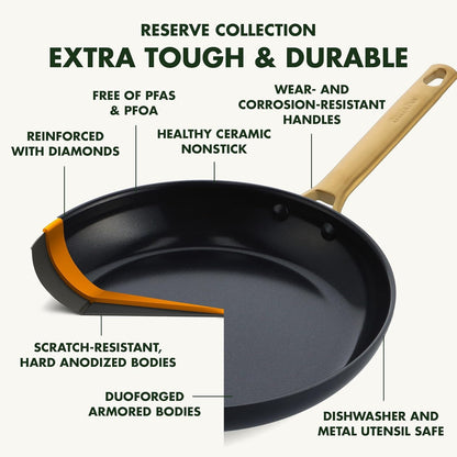 5 Piece Set Cookware Pots and Pans Set, Ceramic Nonstick Pfas-Free, Hard Anodized, Frypan Saucepan Saute Pan with Lids, Gold-Tone Stainless Steel Handles, Dishwasher Safe, Black4