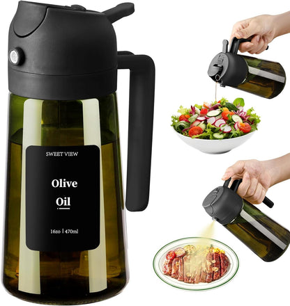Olive Oil Sprayer for Cooking 16Oz/470Ml | Glass Light-Proof Oil Pourer for Kitchen with Stickers for Air Fryer, Cooking, Salad, BBQ with Stickers1