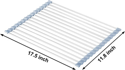 over the Sink Dish Drying Rack, Roll up Dish Drying Rack Kitchen Dish Rack Stainless Steel Sink Drying Rack, Foldable Dish Drainer, 17.5''X11.8''3