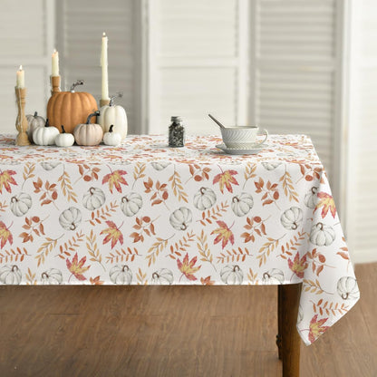 Fall Tablecloth 60X120 Inch, Thanksgiving Autumn Harvest White Pumpkin Orange Leaf Table Cover for Party Picnic Dinner Decor1