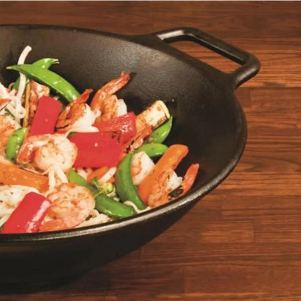 12'' Pre Seasoned Heavy Duty Construction Cast Iron Grilling Wok, Griddle and Stir Fry Pan6
