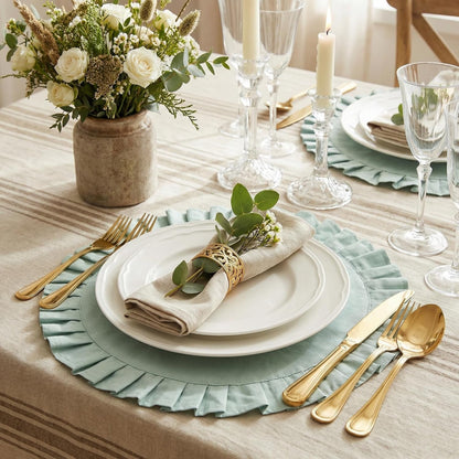 4 Pcs 100% Cotton Ruffled round Placemats, 14.5 Inch Washable Table Mats2