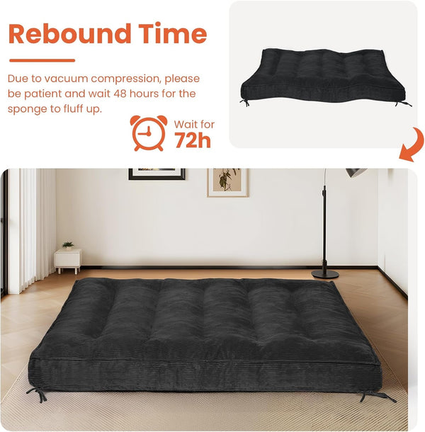 8" Futon Mattress Full Size, Futons Sofa Bed Sleeper Couch Bed, Roll up Mattress with Shredded Foam & 2 Straps for Storage, Futon Floor Mattress for Living Room, Corduroy (Frame Not Included)8
