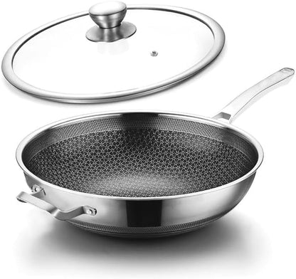 Wok Pan,Hybrid Nonstick 14 Inch Wok with Lid,Induction Non Stick Stainless Steel Large Deep Woks&Stir-Fry Pans,Stay-Cool Handle Skillets,Pfoa Free Cookware1