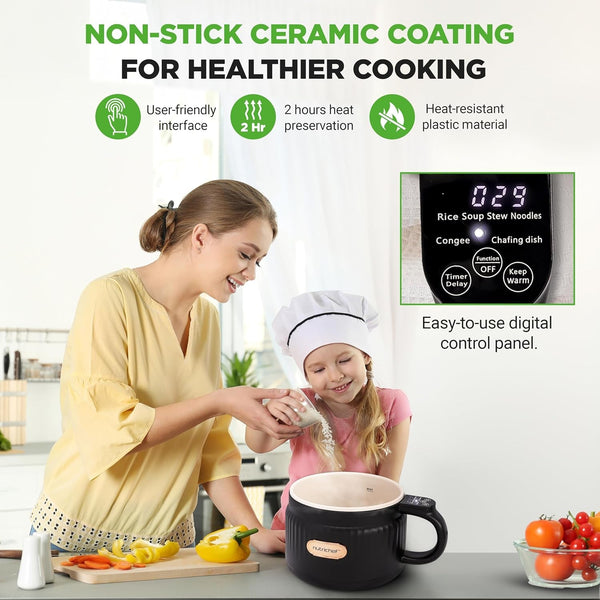 1.6 QT Portable Electric Rice Cooker & Lunch Maker | Multi-Functional & Non-Stick Ceramic Coating | Digital Control Panel | 6 Cook Functions: Rice, Soup, Stew, Porridge & More | Black3