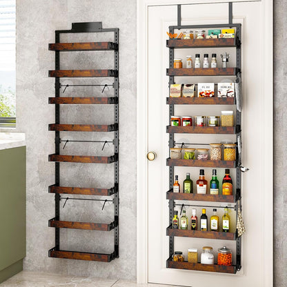 8-Tier over the Door Pantry Organizer, Adjustable Wooden Basket1