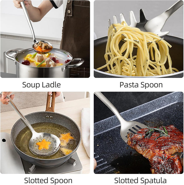 18/8 Stainless Steel Cooking Utensils Set of 4, Dishwasher Safe4