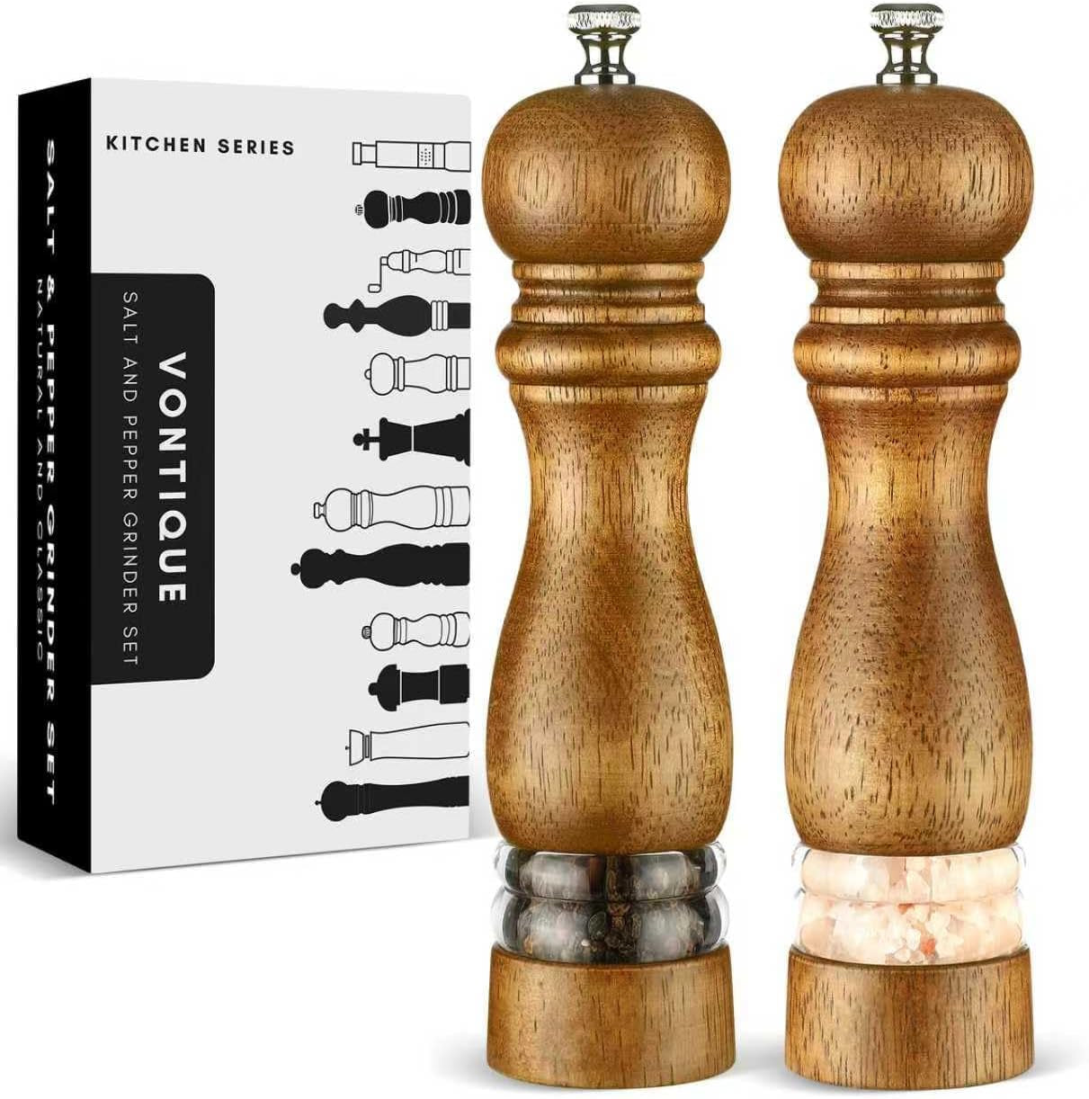 8inch-salt-and-pepper-grinder-set-manual-salt-pepper-shakers-wooden-pepper-mill-refillable-with-adjustable-ceramic-grinding-core-acrylic-visualization-window-design-2-pieces