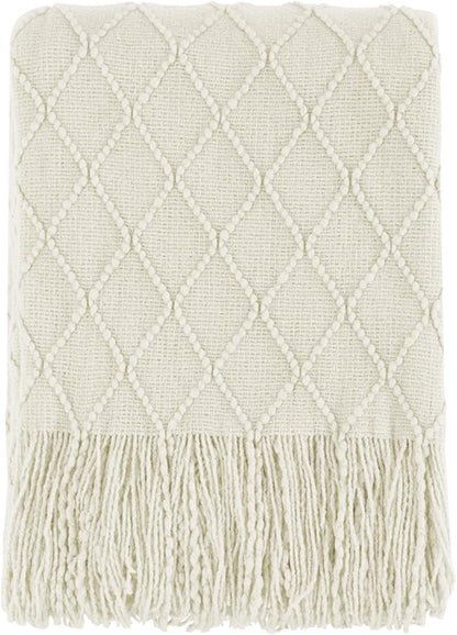 Beige Throw Blanket 50X60 Inch Boho Knitted Soft Throw Sofa Blanket | Knitted Throw Blanket 50X60 Inches, Soft Lightweight Boho Weave Throw Decorative Couch Blanket for Living Room Bedroom Chair1