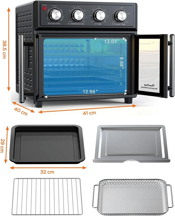 26QT Air Fryer Toaster Oven Combo - French Doors & 7 Preset Menus, 1700W Stainless Steel Convection Countertop Oven for Bake, Roast, Grill, Toast, Dehydrate, Defrost, Easy to Clean (Black)2