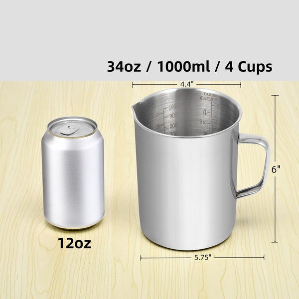 Large Stainless Steel Measuring Cup, 34Oz / 1000Ml / 4 Cups3