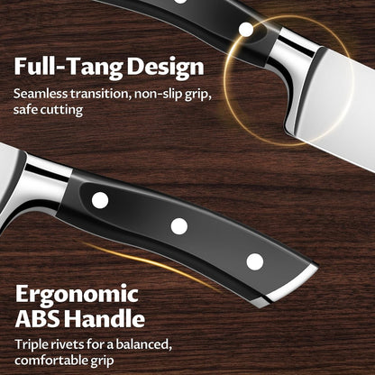 Kitchen Knife Set 3 Pcs, German High Carbon Steel Chef Knives Set | 3 Ergonomic Full-Tang Knives (8" Chef, 5.5" Utility, 4" Paring) for Effortless Prep - Chop Meat, Slice Veggies & Peel Fruit4