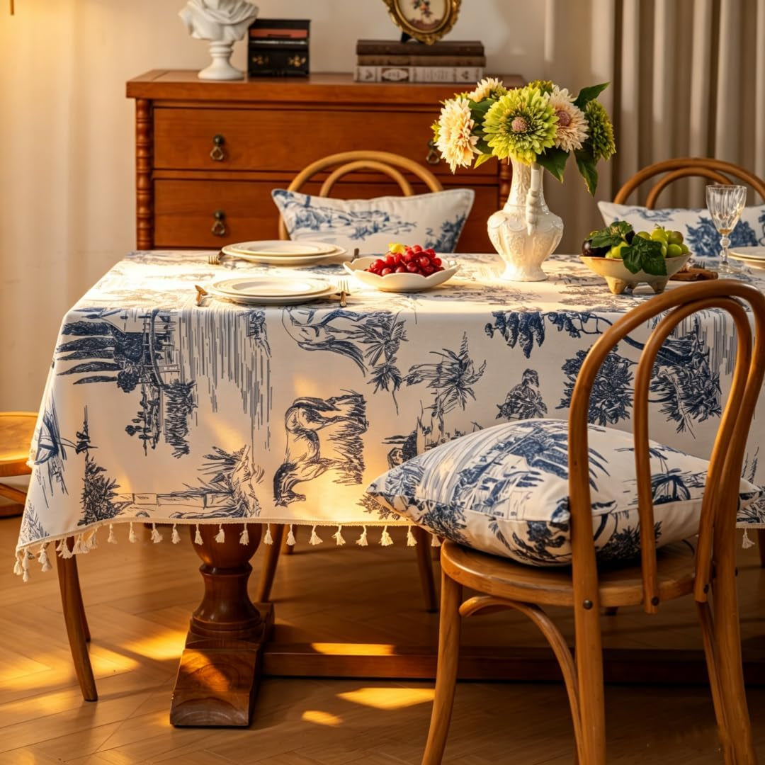retro-blue-white-toile-de-jouy-printed-rectangular-tablecloth-premium-cotton-linen-table-cover-with-complete-edge-tassels-for-french-country-kitchen-decor-60x86-inches