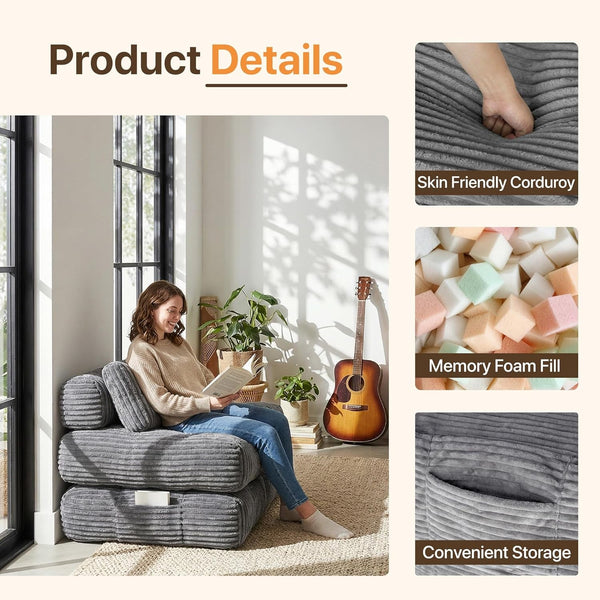 Boneless Chair Folding Sofa Bed, Sleeper Chair, Dark Grey, Single5