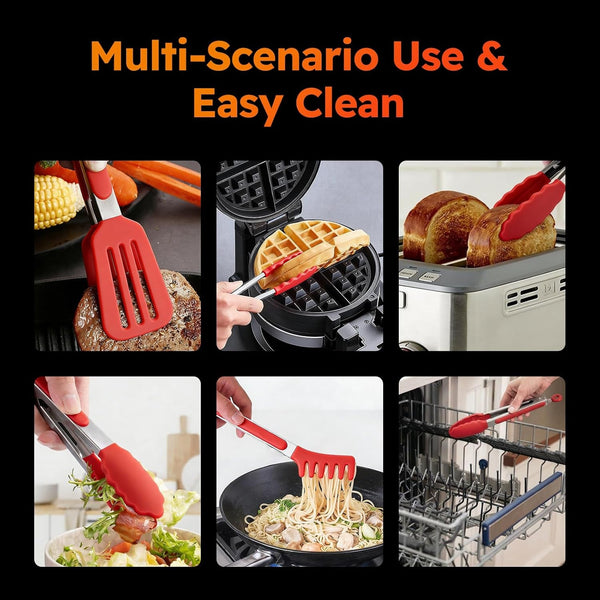 HST 3 Pack Kitchen Tongs, Non Stick Stainless Steel 9 Inch Tongs7