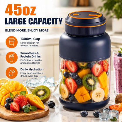 Portable Wireless Juicer Cup 45OZ Rechargeable Cordless Blender | 38 Blade Cutting System USB Charging Double Lid Design Smoothies Protein Shakes Fruits Vegetables Travel Use2