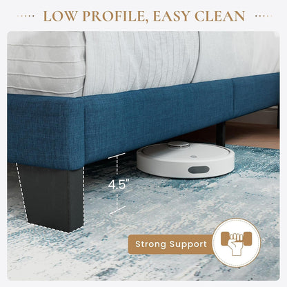 Queen Platform Bed Frame with Upholstered Fabric Headboard, Blue5
