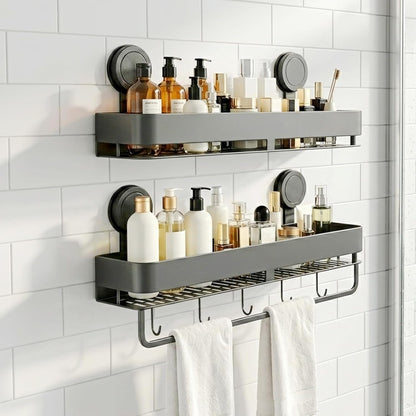 Shower Caddy Suction Cup 2 Pack with Hooks & Towel Rack, No Drilling1