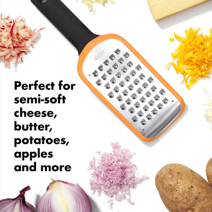 OXO Good Grips Etched Coarse Grater with Handle, Orange | Coarse Kitchen Grater, Sharp Etched Teeth, Non-Slip Handle, Hard Cheese, Vegetables, Chocolate, Easy Grip6