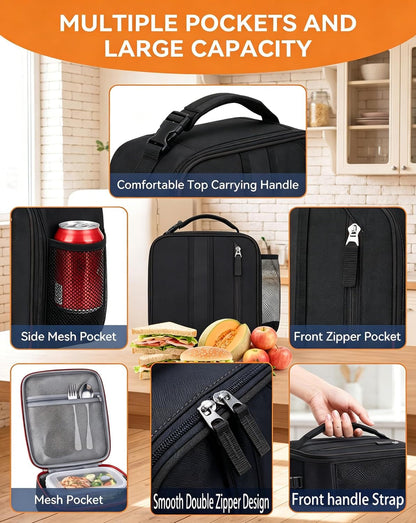 Lunch Box Insulated Lunch Bag for Men Teen Kids Boys Adult Portable Stylish Small Lunchbox Special Design for Working Office School Picnic (Black 6L(Without Shoulder Straps))5